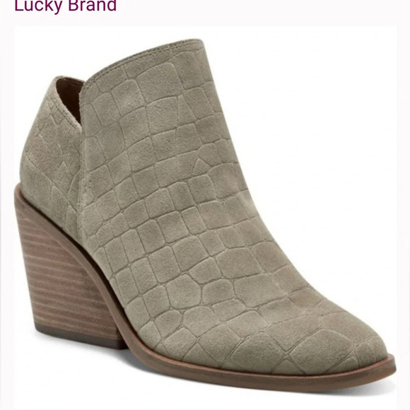 NEW Lucky Brand Saucie Boots Embossed Croc Suede Ankle Booties Size 7 NWOB - Picture 2 of 7